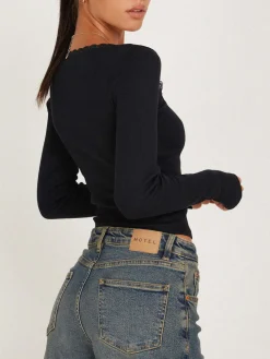 Clearance Lace Trim Long Sleeve Crop Top Sweater Tops|Crop Tops
