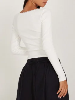 Clearance Lace Trim Long Sleeve Crop Top Sweater Tops|Crop Tops