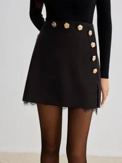 New Lace Trim Metal-Flower Zipper Skirt Skirts|Bottoms