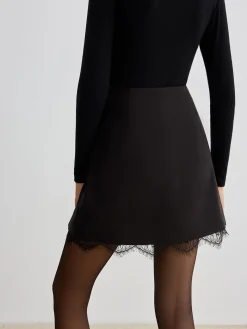 Hot Lace Trim Metal-Flower Zipper Skirt Skirts|Bottoms