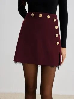 Hot Lace Trim Metal-Flower Zipper Skirt Skirts|Bottoms