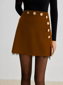 Hot Lace Trim Metal-Flower Zipper Skirt Skirts|Bottoms