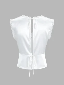 Online Lace Trim Satin Skirt Set Skirt Sets|Long Sleeve Sets