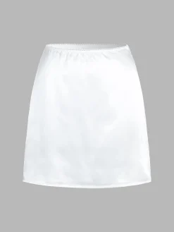 Online Lace Trim Satin Skirt Set Skirt Sets|Long Sleeve Sets