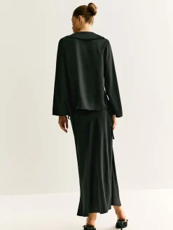 Online Lace Up Satin Midi Skirt Set Skirt Sets|Long Sleeve Sets