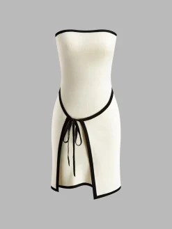 Hot Lace Up Wrap Sweater Tube Dress White Dresses|Sweater Dresses
