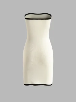 Hot Lace Up Wrap Sweater Tube Dress White Dresses|Sweater Dresses