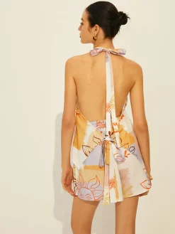 Online Lace-Up Backless Printed Shorts Set Shorts Sets|Shorts