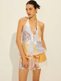 Online Lace-Up Backless Printed Shorts Set Shorts Sets|Shorts