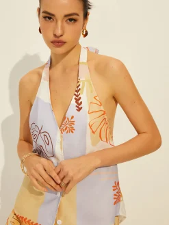 Online Lace-Up Backless Printed Shorts Set Shorts Sets|Shorts