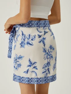 Online Lace-Up Floral Print Short Skirt Skirts|Bottoms