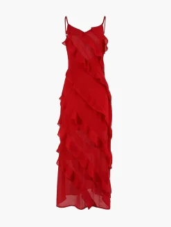 New Ladder Ruffle Zippe Long Dress Cocktail & Party Dresses|Summer Dresses