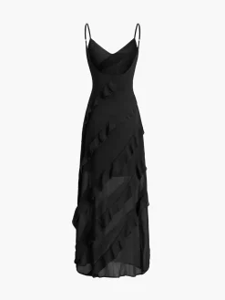 New Ladder Ruffle Zippe Long Dress Cocktail & Party Dresses|Summer Dresses