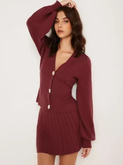 Clearance Lantern Sleeve Button Cardigan Cardigans|Sweaters & Cardigans