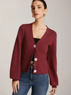 Clearance Lantern Sleeve Button Cardigan Cardigans|Sweaters & Cardigans