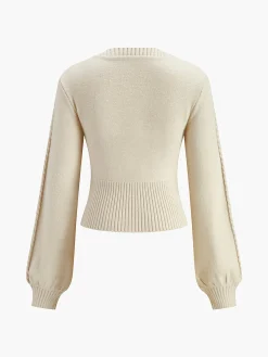 Hot Lantern Sleeve Cinched Waist Twist Sweater Knitwear|Tops