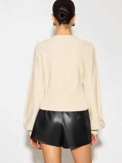 Hot Lantern Sleeve Cinched Waist Twist Sweater Knitwear|Tops