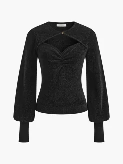 Hot Lantern Sleeve Sweetheart Pleated Knit Top Knitwear|Tops