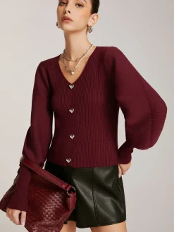 New Lantern Sleeve V-Neck Sweater Sweater Tops|Sweaters & Cardigans