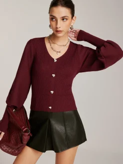 New Lantern Sleeve V-Neck Sweater Sweater Tops|Sweaters & Cardigans