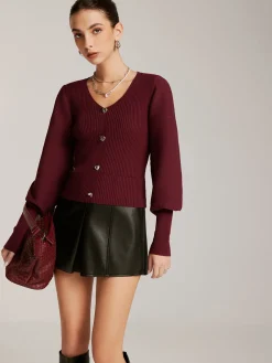 New Lantern Sleeve V-Neck Sweater Sweater Tops|Sweaters & Cardigans