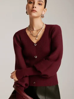 New Lantern Sleeve V-Neck Sweater Sweater Tops|Sweaters & Cardigans