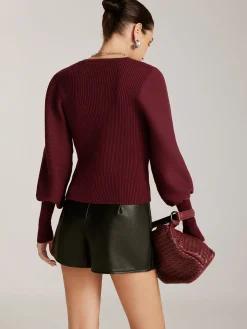 New Lantern Sleeve V-Neck Sweater Sweater Tops|Sweaters & Cardigans