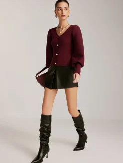 New Lantern Sleeve V-Neck Sweater Sweater Tops|Sweaters & Cardigans