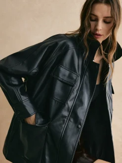 Sale Lapel Belted Zipper PU Leather Jacket Outerwear|Jackets