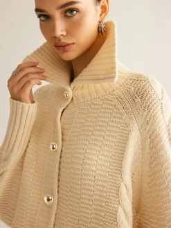 Online Lapel Breasted Cable-Knit Cardigan Cardigans|Sweaters & Cardigans