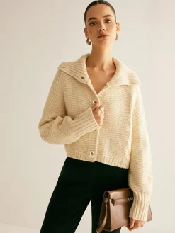 Online Lapel Breasted Cable-Knit Cardigan Cardigans|Sweaters & Cardigans