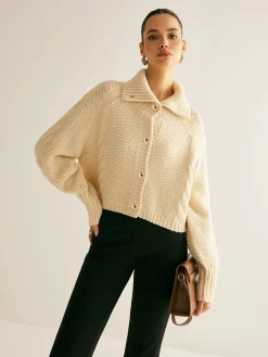 Online Lapel Breasted Cable-Knit Cardigan Cardigans|Sweaters & Cardigans
