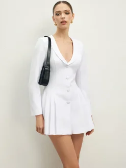 Sale Lapel Breasted Pleated Corset Dress White Dresses|Work Dresses