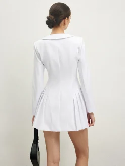 Sale Lapel Breasted Pleated Corset Dress White Dresses|Work Dresses