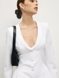 Sale Lapel Breasted Pleated Corset Dress White Dresses|Work Dresses