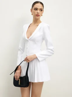 Sale Lapel Breasted Pleated Corset Dress White Dresses|Work Dresses