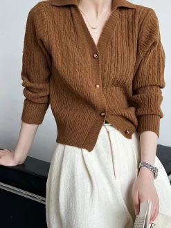 Best Lapel Button Short Cardigan Cardigans|Sweaters & Cardigans