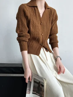 Best Lapel Button Short Cardigan Cardigans|Sweaters & Cardigans