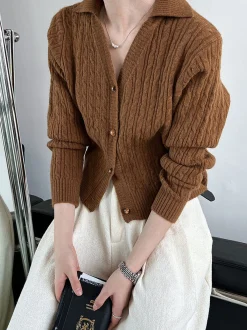 Best Lapel Button Short Cardigan Cardigans|Sweaters & Cardigans