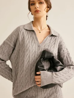 Best Lapel Cable Sweater Sweater Tops|Sweaters & Cardigans