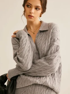 Best Lapel Cable Sweater Sweater Tops|Sweaters & Cardigans