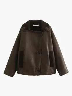 Clearance Lapel Faux Leather Warm Jacket Outerwear|Jackets