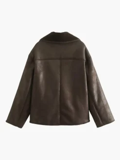 Clearance Lapel Faux Leather Warm Jacket Outerwear|Jackets