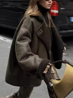 Clearance Lapel Faux Leather Warm Jacket Outerwear|Jackets
