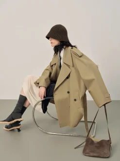 Sale Lapel Loose Belted Trench Coat Outerwear|Coats