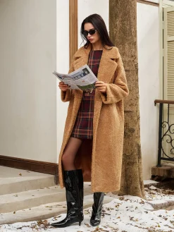 Outlet Lapel Minky Long Jacket Outerwear|Jackets