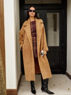 Outlet Lapel Minky Long Jacket Outerwear|Jackets