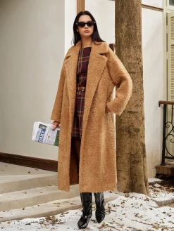 Outlet Lapel Minky Long Jacket Outerwear|Jackets