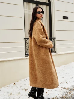 Outlet Lapel Minky Long Jacket Outerwear|Jackets