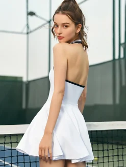 Online Lapel Panel Active Halter Dress White Dresses|Activewear